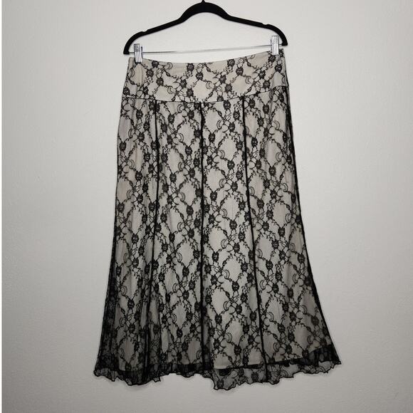 y2k Worthington Midi SKirt White Black Lace Shirt Fairy Whimsy Goth Emo Office - Picture 5 of 5